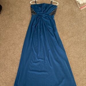 BCBG royal blue long dress. Beautiful accent beads. Worn 1 time!!